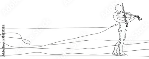 Continuous one line drawing person playing violin on a white background. vector illustration.
