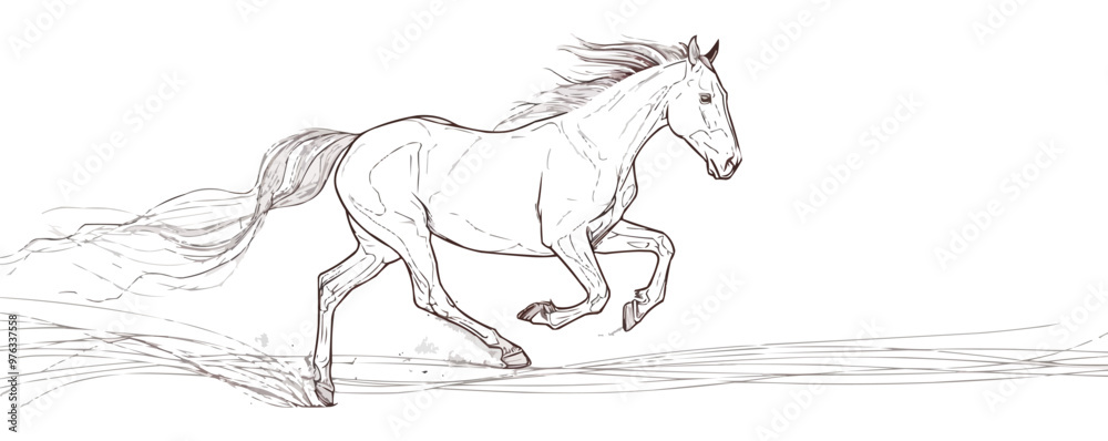 Continuous one line drawing running horse on a white background. vector illustration.