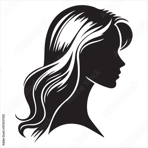 Woman heads in profile. Beautiful female faces profiles, black silhouette outline avatars, anonymous portraits with hairstyle vector set
