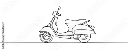 Continuous one line drawing scooter on a white background. vector illustration.