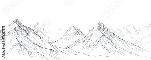 Continuous one line drawing snowcapped mountains on a white background. vector illustration.