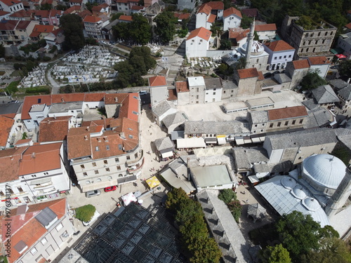 Obraz na płótnie Drone aerial shot of Bosnia, Sarajevo, Mostar, Stari Most Bridge w salonie