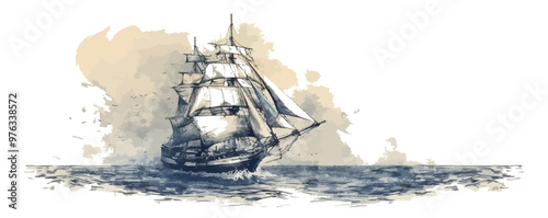 Sailing ship sketch.. vector simple illustration