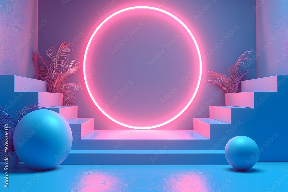 Vibrant Neon Circle in a Modern Minimalist Setting Vibrant Neon Circle in a Modern Minimalist Setting
