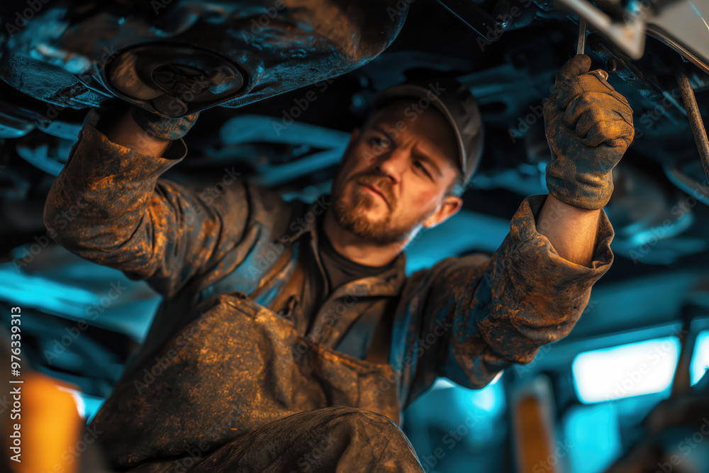 A man is working on a car engine A man is working on a car engine