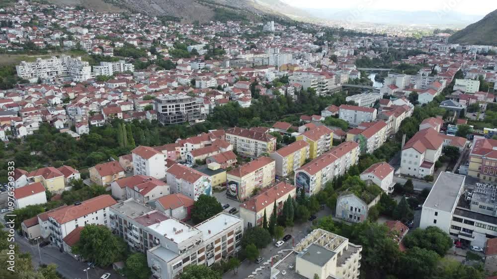 Drone aerial shot of Bosnia, Mostar, Stari Most Bridge Drone aerial shot of Bosnia, Mostar, Stari Most Bridge