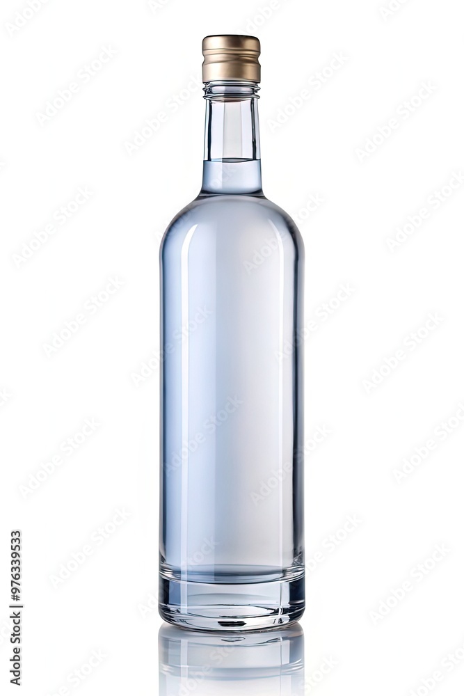 Bottle of vodka or gin isolated on white background. Hard liquor product presentation. Bottle of vodka or gin isolated on white background. Hard liquor product presentation.