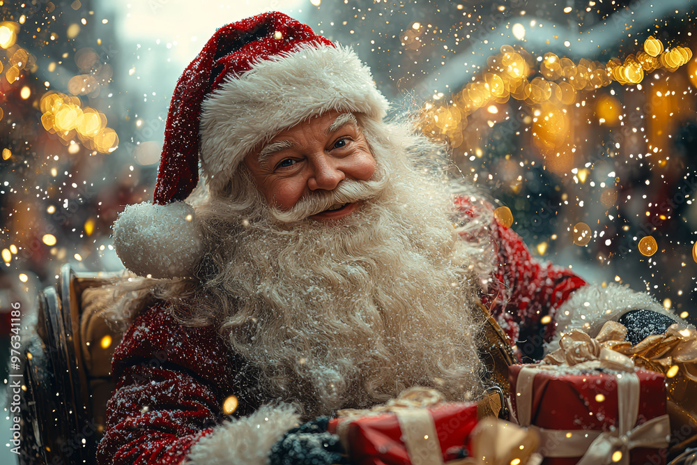 Santa Claus packing his sleigh with gifts, getting ready for his Christmas Eve journey. Concept of holiday preparation and festive anticipation. Santa Claus packing his sleigh with gifts, getting ready for his Christmas Eve journey. Concept of holiday preparation and festive anticipation.