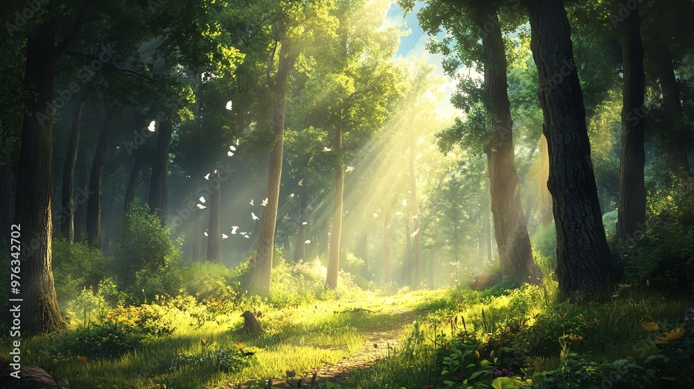 Obraz premium A beautiful, sun-dappled forest path.