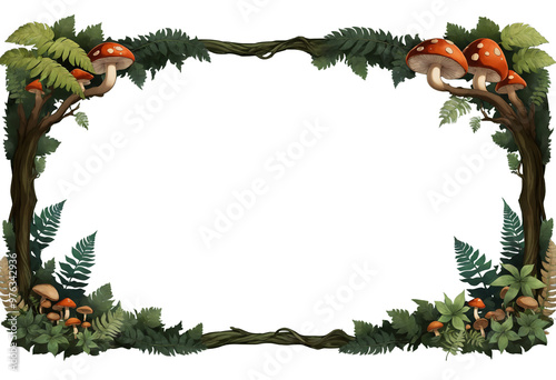 Fantasy Forest Frame with Mushrooms on a transparent background 