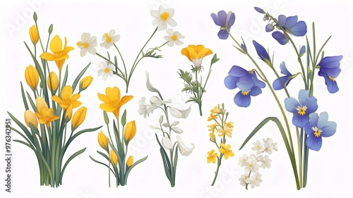 Wallpaper Mural  yellow and purple flowers isolated Torontodigital.ca