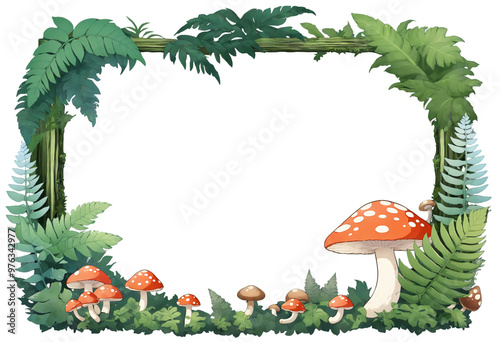 Fantasy Forest Frame with Mushrooms on a transparent background 