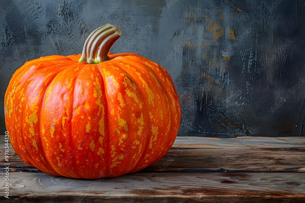 Vibrant Pumpkin on Rustic Wooden Surface Vibrant Pumpkin on Rustic Wooden Surface