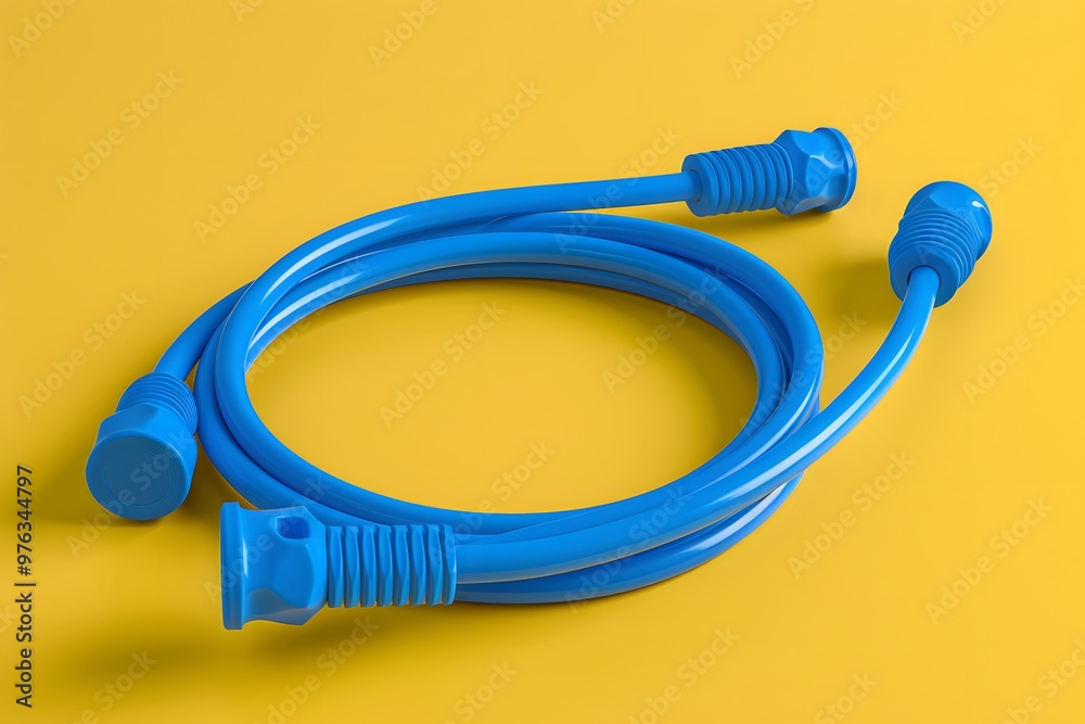 Vibrant Blue Flexible Hose on a Bright Yellow Background Vibrant Blue Flexible Hose on a Bright Yellow Background
