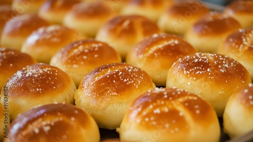 A full tray of fresh Pagace traditional Eastern European salty buns - Pogace