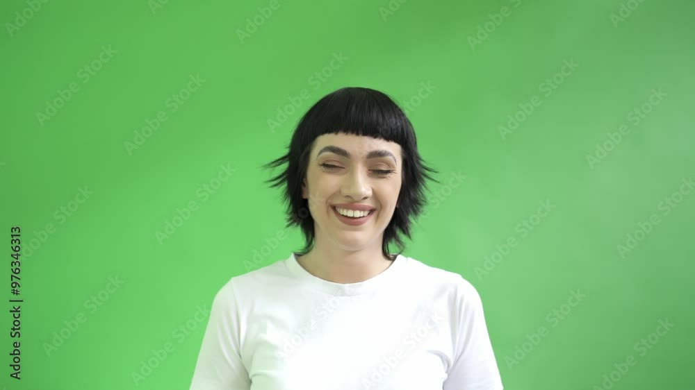 Bright Smile Emerges Against Vibrant Green Backdrop During Afternoon Creative Session Bright Smile Emerges Against Vibrant Green Backdrop During Afternoon Creative Session