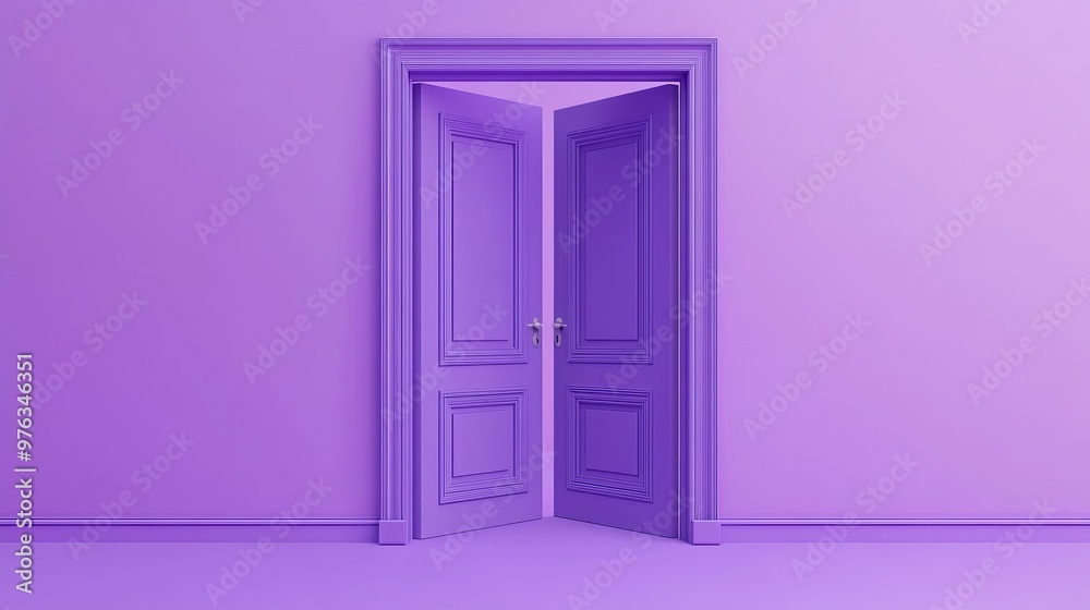 3D render of a violet double door wide open representing an architectural or interior element Isolated on a lilac background symbolizing an entrance metaphor 3D render of a violet double door wide open representing an architectural or interior element Isolated on a lilac background symbolizing an entrance metaphor
