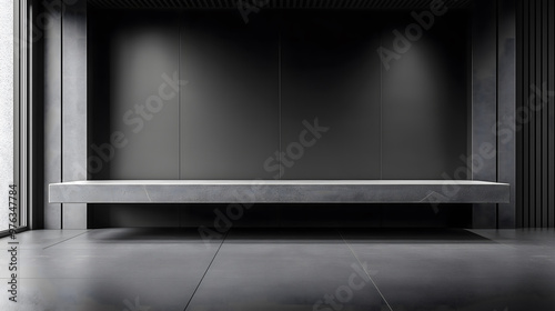 Dark gray minimalistic simple flat plain  background with grey bench, backdrop, wallpaper