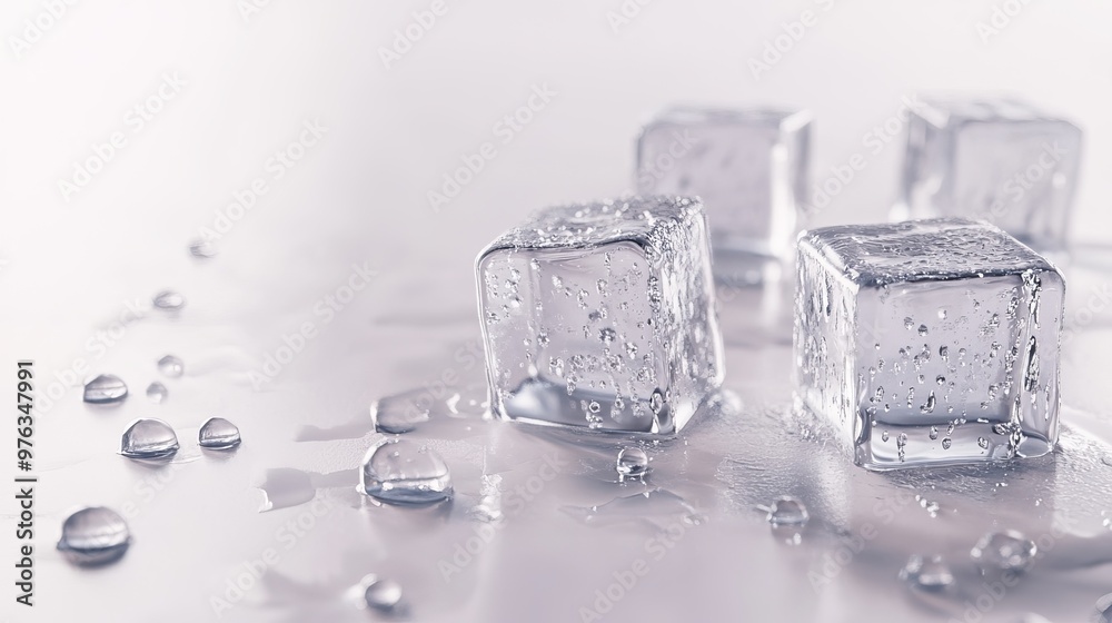 3D render of ice cubes with water droplets on a light background 3D render of ice cubes with water droplets on a light background