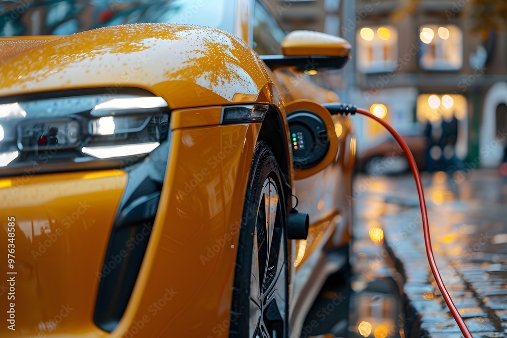Electric Vehicle Charging in Urban Setting on a Rainy Day Electric Vehicle Charging in Urban Setting on a Rainy Day