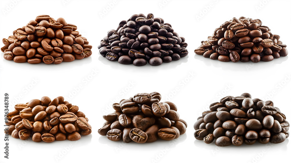 Set of coffee beans isolated on a white background, piles of coffee beans Set of coffee beans isolated on a white background, piles of coffee beans