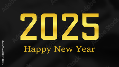 2025 Happy New Year on dark silk background