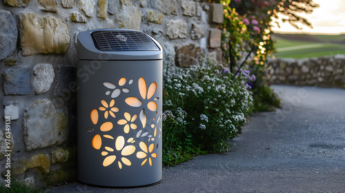 Smart futuristic modern garbage bin in the park, trash can symbolizing clean streets