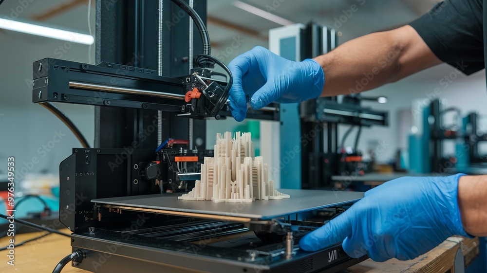 Hands operating a 3D printer: Precision in creating prototypes and ...