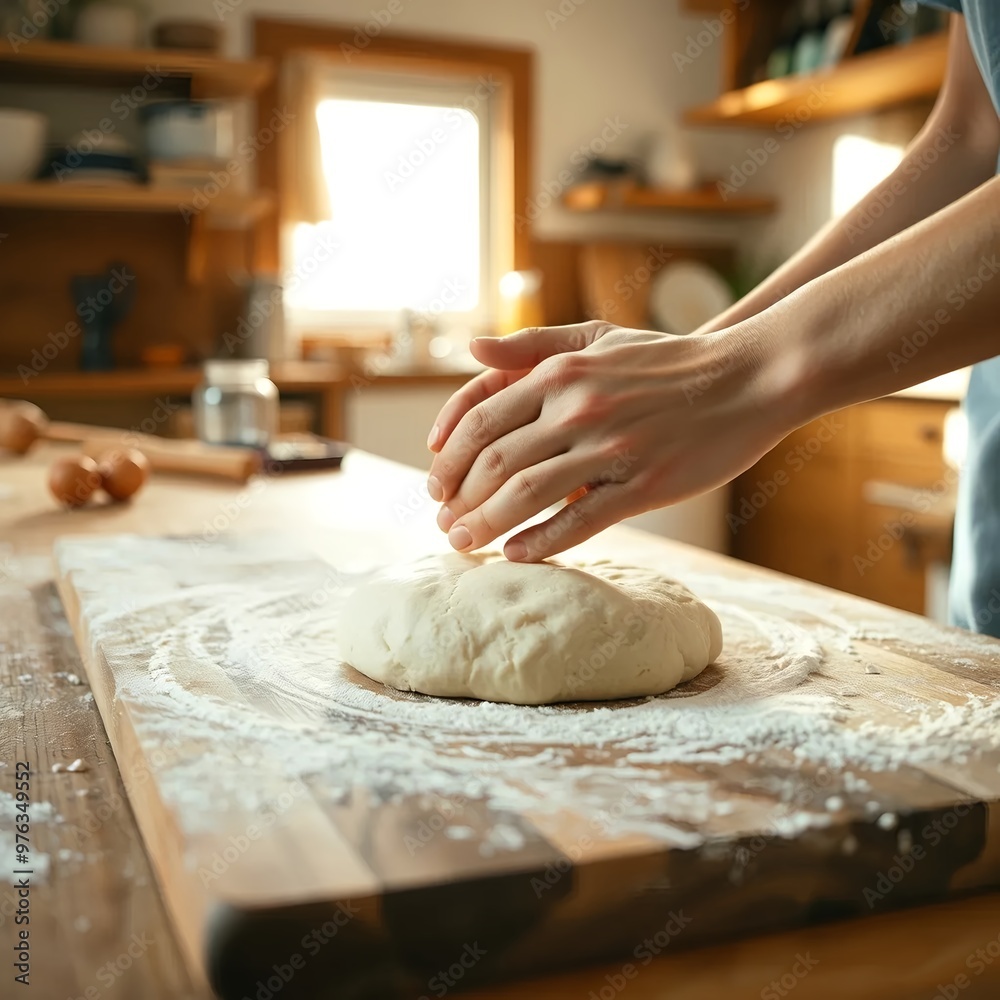 Close-up on hands making bread dough: Fresh flour and organic ingredients being skillfully kneaded. Homemade, traditional bread crafted with care, perfect for any culinary recipe or meal Close-up on hands making bread dough: Fresh flour and organic ingredients being skillfully kneaded. Homemade, traditional bread crafted with care, perfect for any culinary recipe or meal