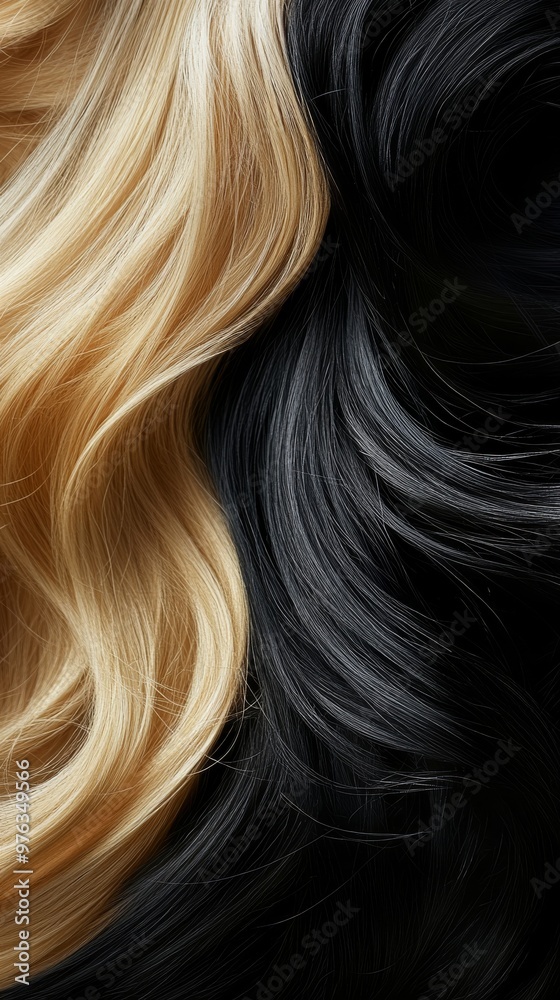 Naklejka premium Blonde and black hair strands, abstract texture. Beauty and fashion concept