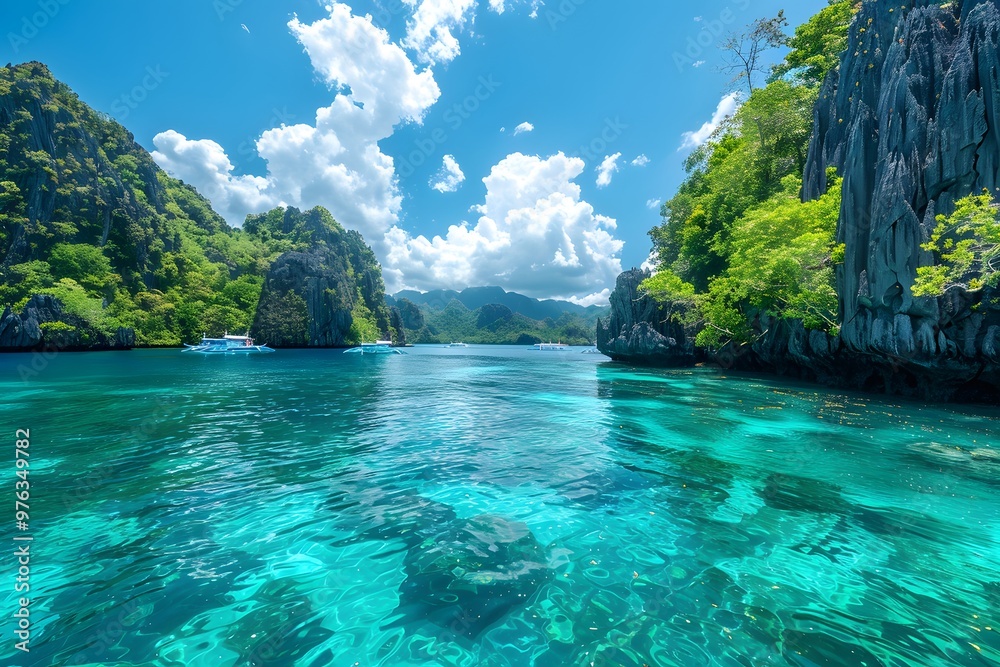 Serene Tropical Paradise with Crystal Clear Waters and Lush Greenery Serene Tropical Paradise with Crystal Clear Waters and Lush Greenery