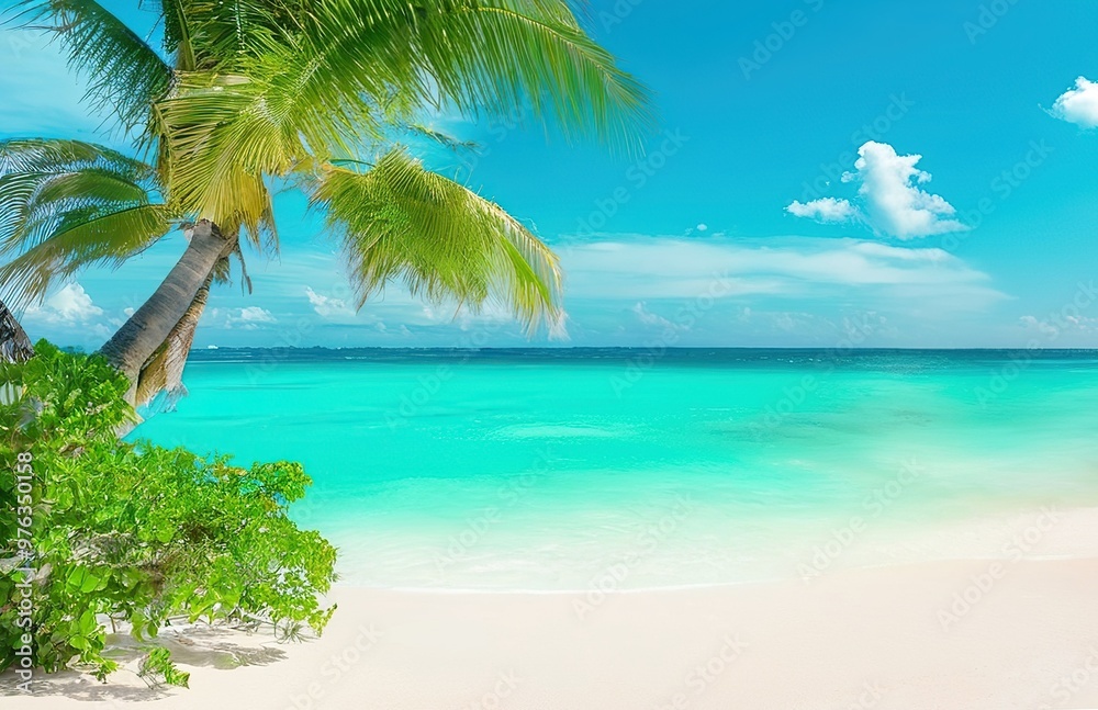 Gorgeous tropical beach with white sand, turquoise water and palm trees Gorgeous tropical beach with white sand, turquoise water and palm trees