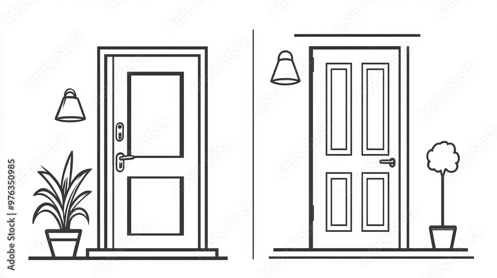 Line and glyph icon of a room door representing interior and home decor in a vector format Line and glyph icon of a room door representing interior and home decor in a vector format