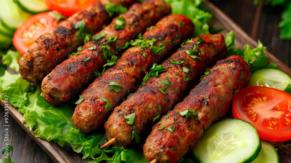 grilled kebab, grilled sausages on the grill, close - up. grilled kebab, grilled sausages on the grill, close - up.