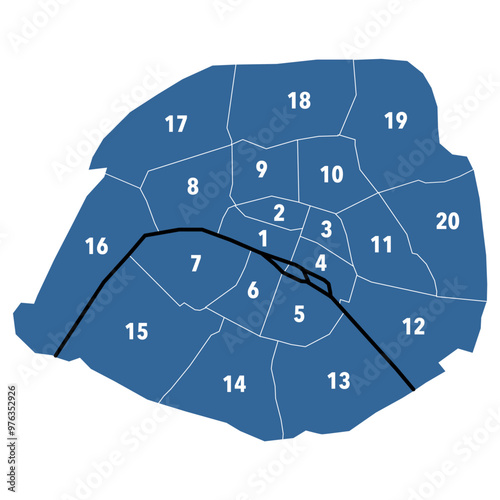 The 20 departments or arrondissements of Paris in France