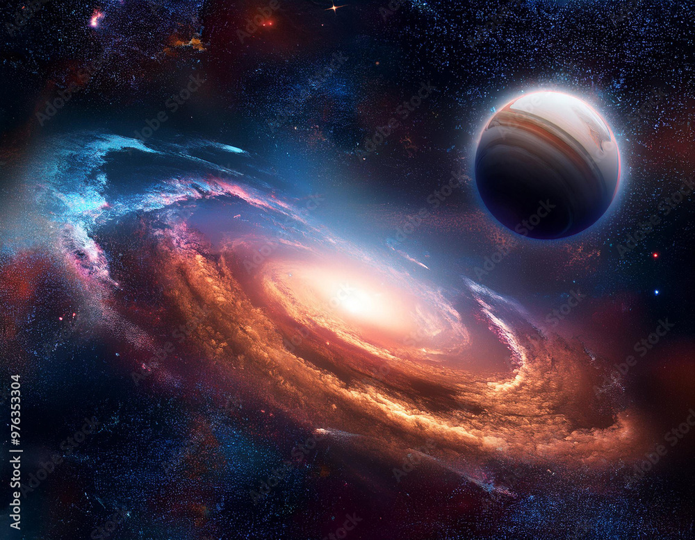 Fototapeta premium Breathtaking cosmic vista filled with galaxies, nebulae in vibrant colors and stars twinkling in the vastness of space.
