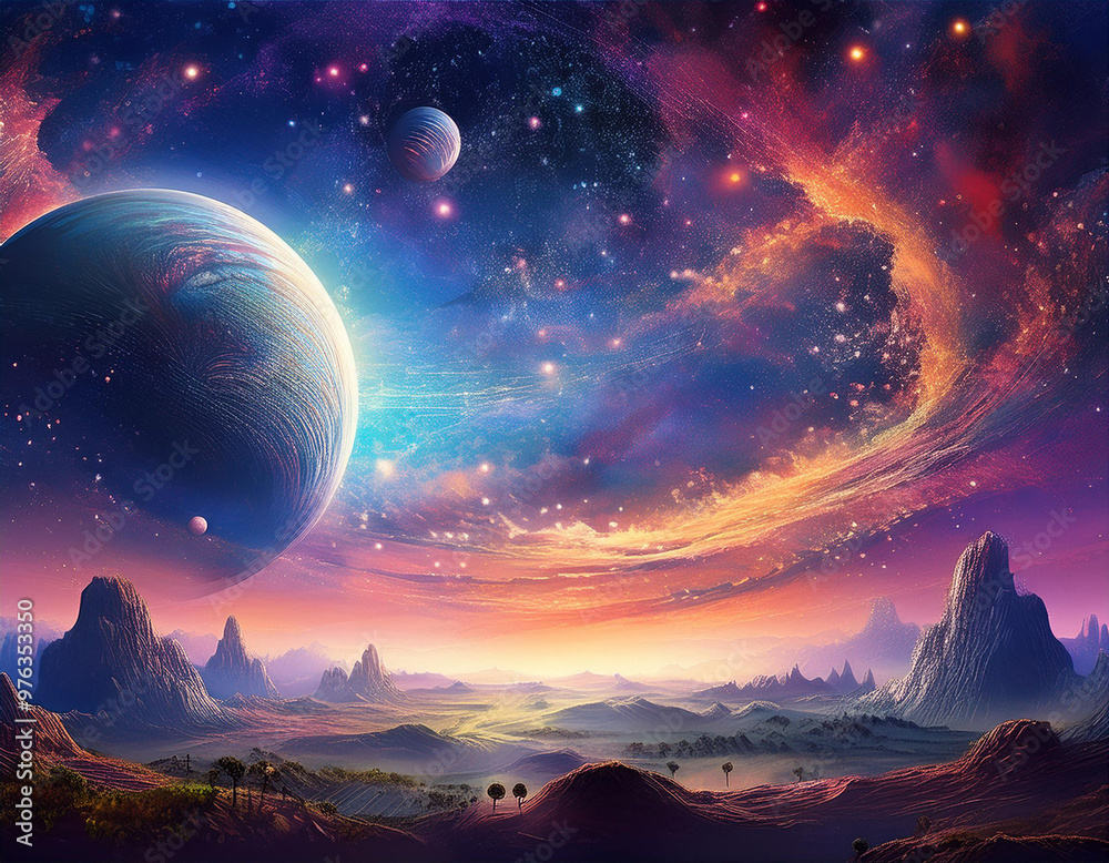 Breathtaking cosmic vista filled with galaxies, nebulae in vibrant colors and stars twinkling in the vastness of space. Breathtaking cosmic vista filled with galaxies, nebulae in vibrant colors and stars twinkling in the vastness of space.