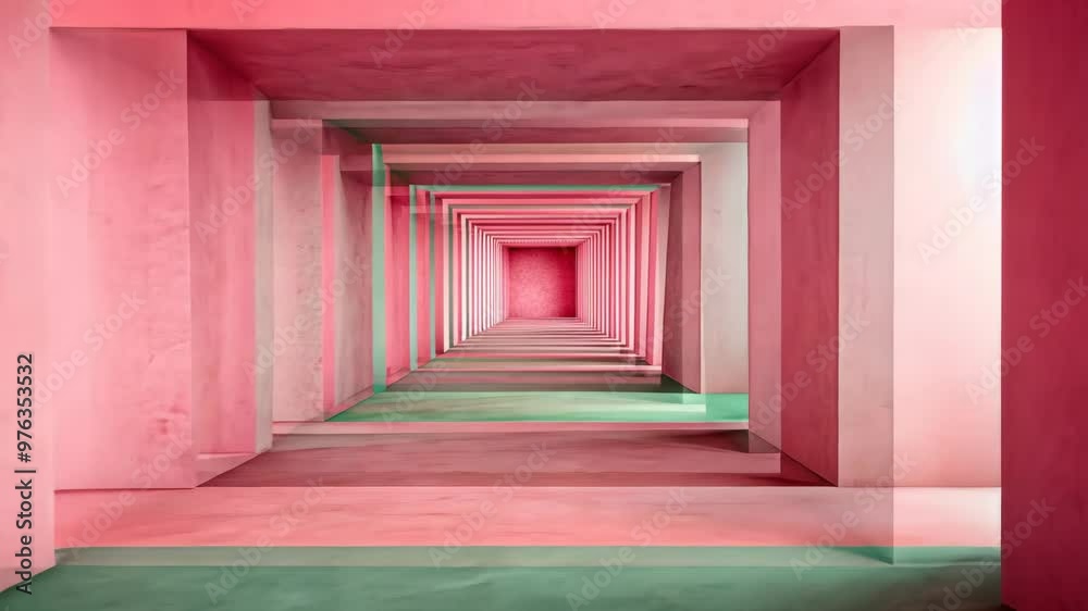 Explore the vibrant geometric patterns in an architectural space with striking pink and green colors Explore the vibrant geometric patterns in an architectural space with striking pink and green colors