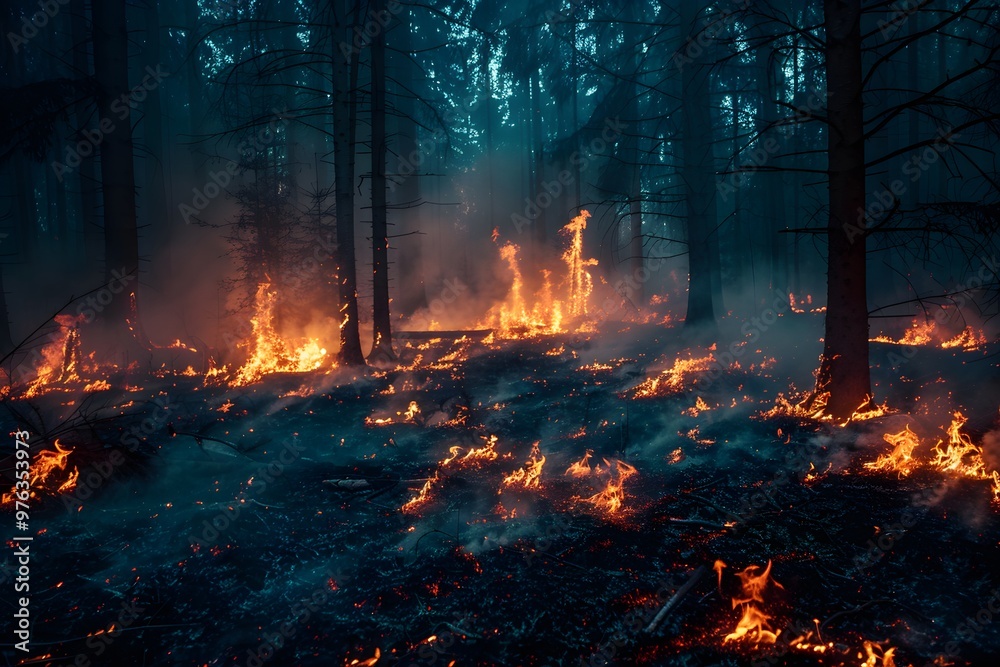 Intense Forest Fire Illuminating a Smoky Landscape Intense Forest Fire Illuminating a Smoky Landscape