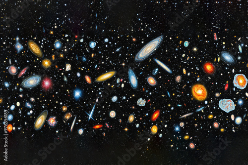 Abstract background of colorful galaxies and stars in outer space photo