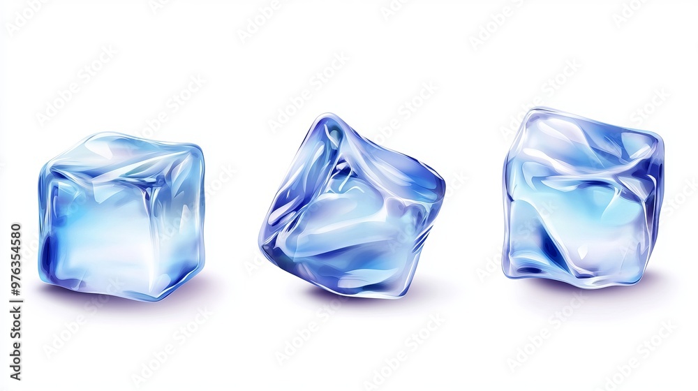 Vector illustration of a set of blue ice cubes showcasing cold frozen water in square shapes Features four realistic crystal blocks designed for cocktails or refrigeration set on a Vector illustration of a set of blue ice cubes showcasing cold frozen water in square shapes Features four realistic crystal blocks designed for cocktails or refrigeration set on a