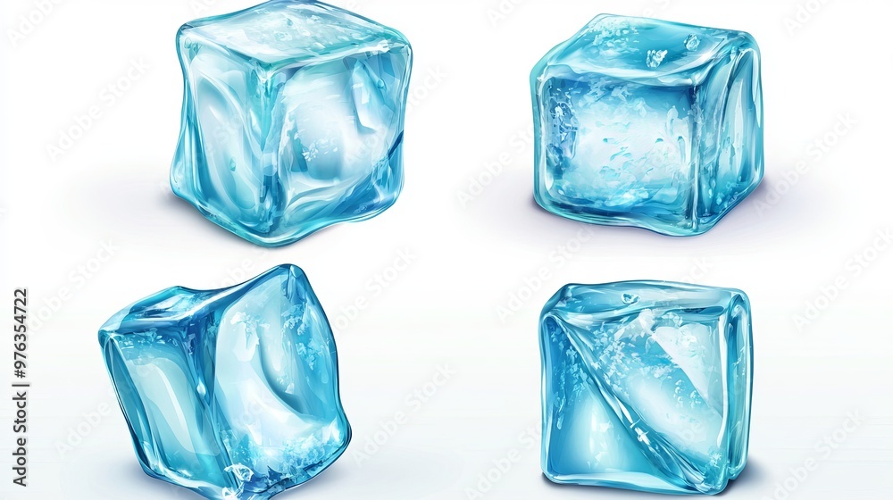 Vector illustration of a set of blue ice cubes showcasing cold frozen water in square shapes Features four realistic crystal blocks designed for cocktails or refrigeration set on a Vector illustration of a set of blue ice cubes showcasing cold frozen water in square shapes Features four realistic crystal blocks designed for cocktails or refrigeration set on a