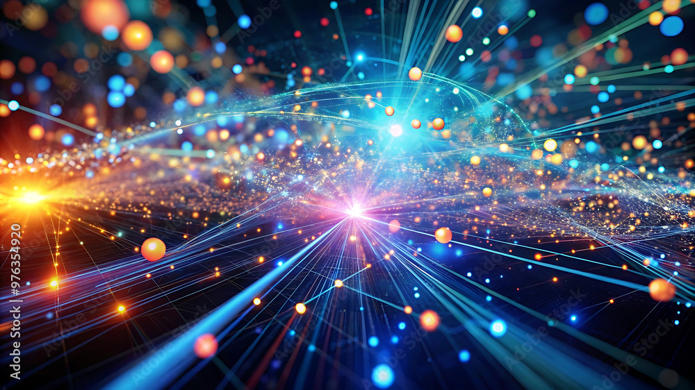 Fototapeta premium Abstract Digital Background Featuring Data Particles in a Technological Environment, Each Particle Symbolizing Distinct Information in a Complex System