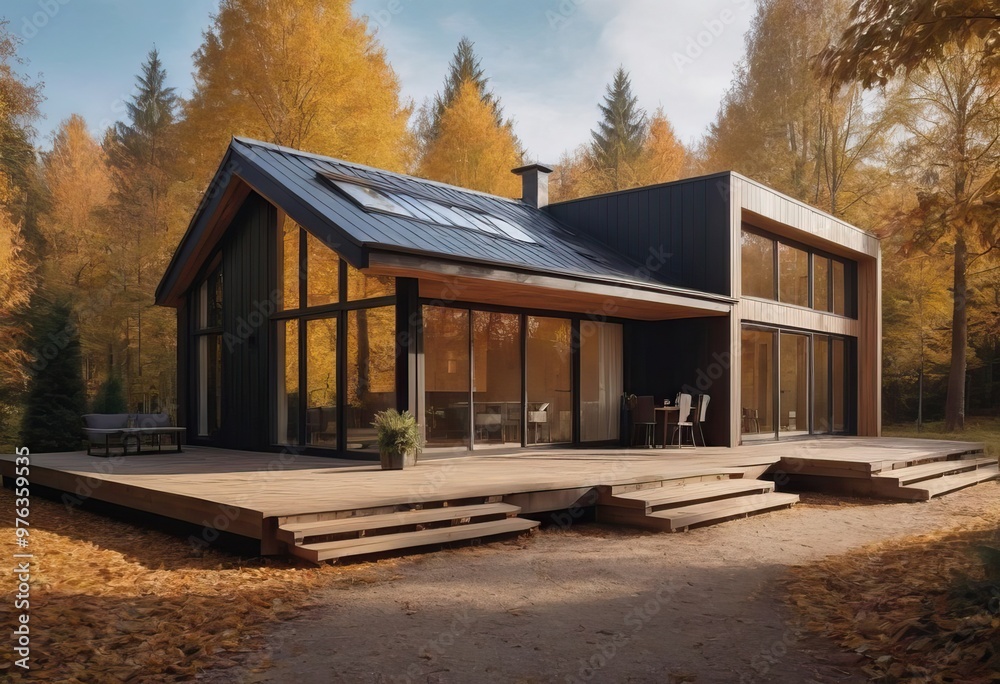 A spacious and large house featuring a blue roof and numerous windows A spacious and large house featuring a blue roof and numerous windows