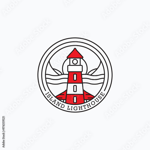 Lighthouse minimalist line art logo vector illustration design. Simple monoline lighthouse logo.