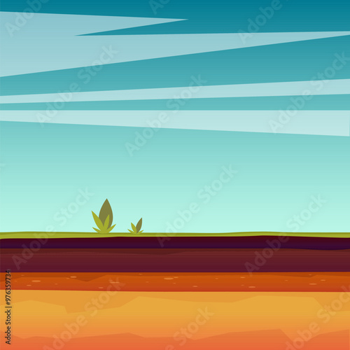 Soil profile concept. Cross section of underground in cartoon style. Vector illustration.