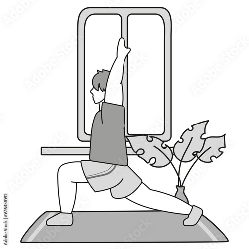 Bodyweight Workout Routine high-Intensity interval training. People doing bodyweight exercises like push-ups, squats, and planks, emphasizing. Vector illustration