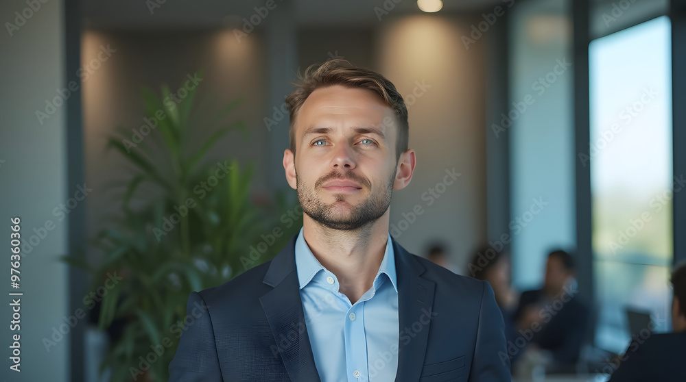 Portrait of a handsome businessman in a business suit looking at the camera. Business concept. Generative AI Portrait of a handsome businessman in a business suit looking at the camera. Business concept. Generative AI