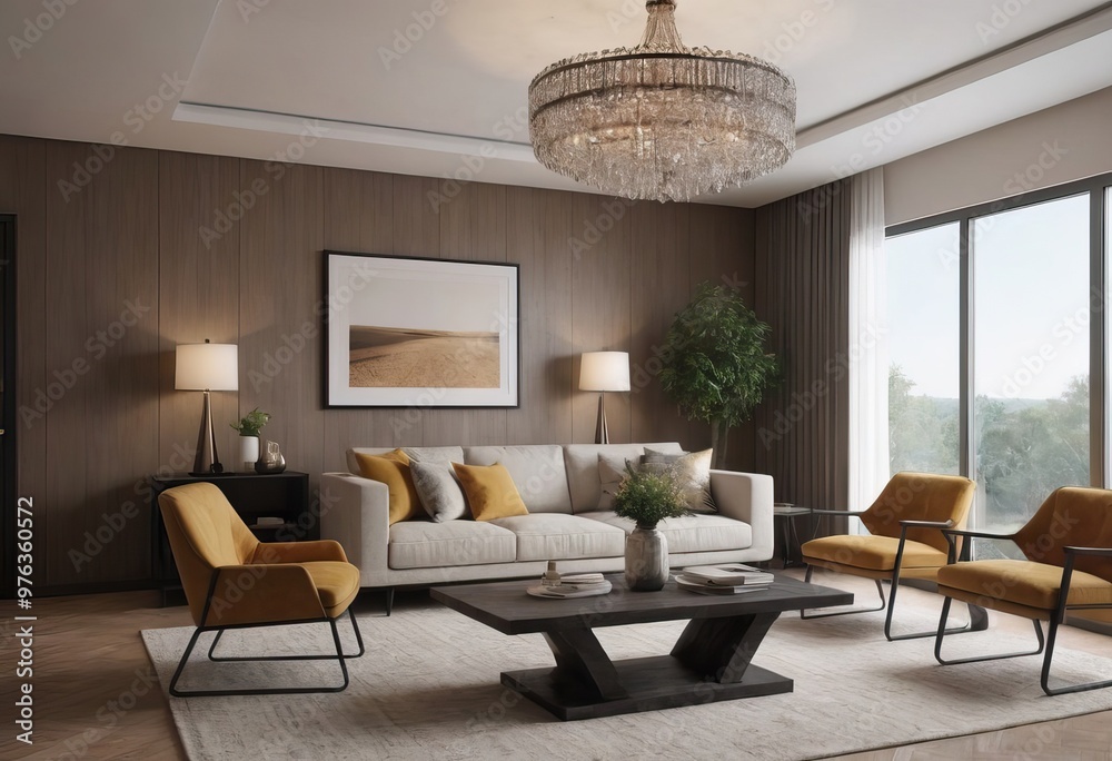 Fototapeta premium A spacious living room with two comfy couches and a coffee table