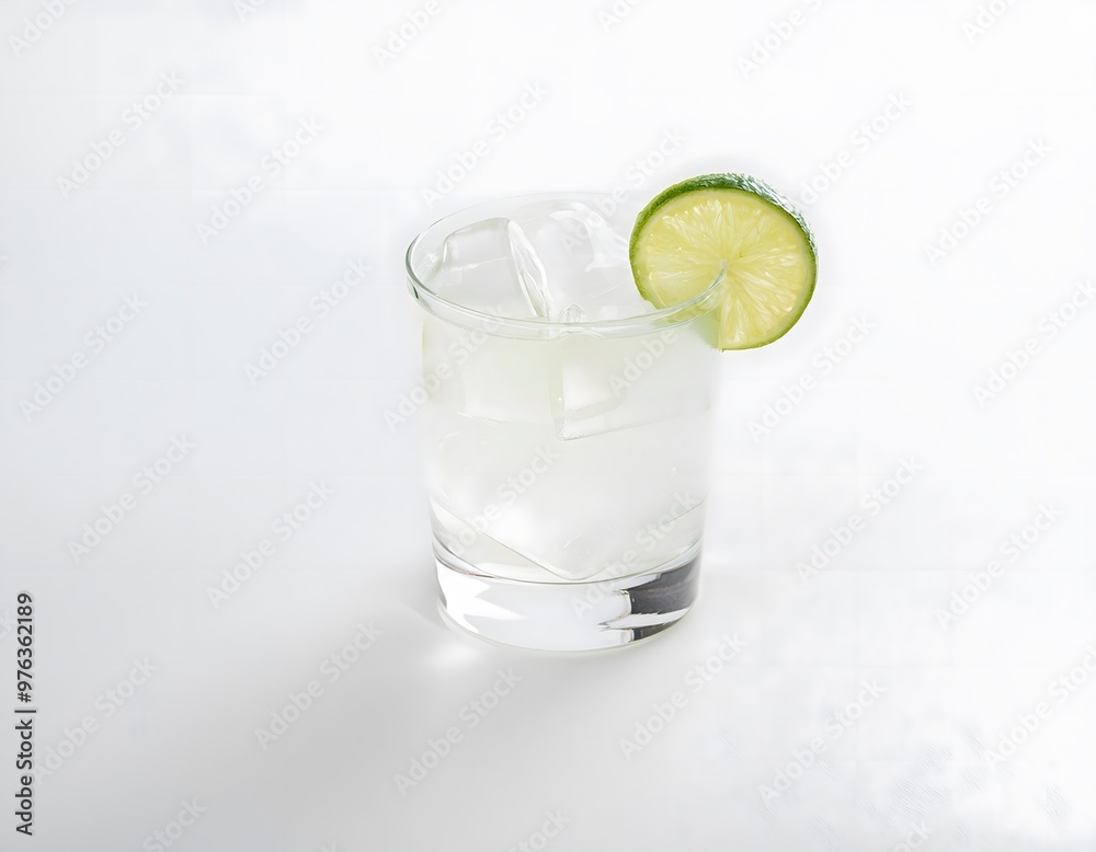 A glass of water with lime and ice. Hard light A glass of water with lime and ice. Hard light